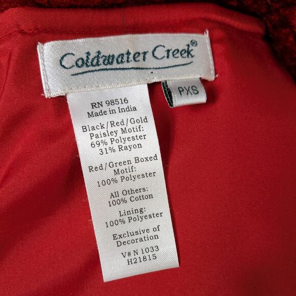 Coldwater Creek Velvet Patchwork Jacket XSP Red Floral Vintage 90S Whimsigoth - Picture 10 of 11